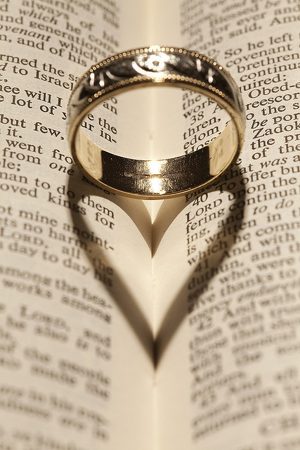 A ring forming a heart in a book